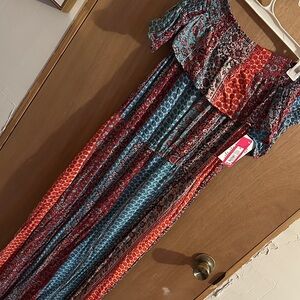 Xhilaration Red and Blue Patterned Maxi Dress